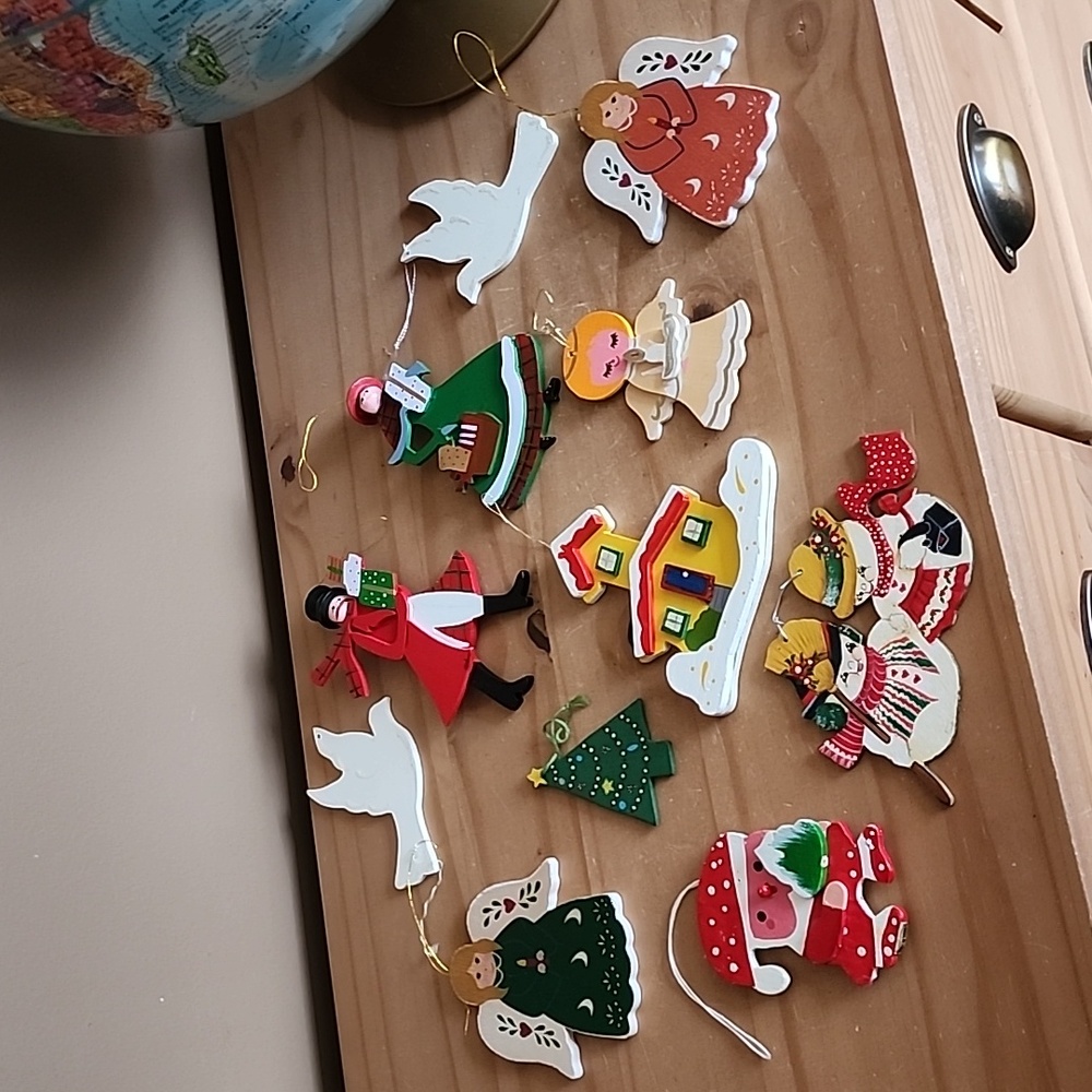 Vintage hand painted wooden cutouts Christmas ornaments